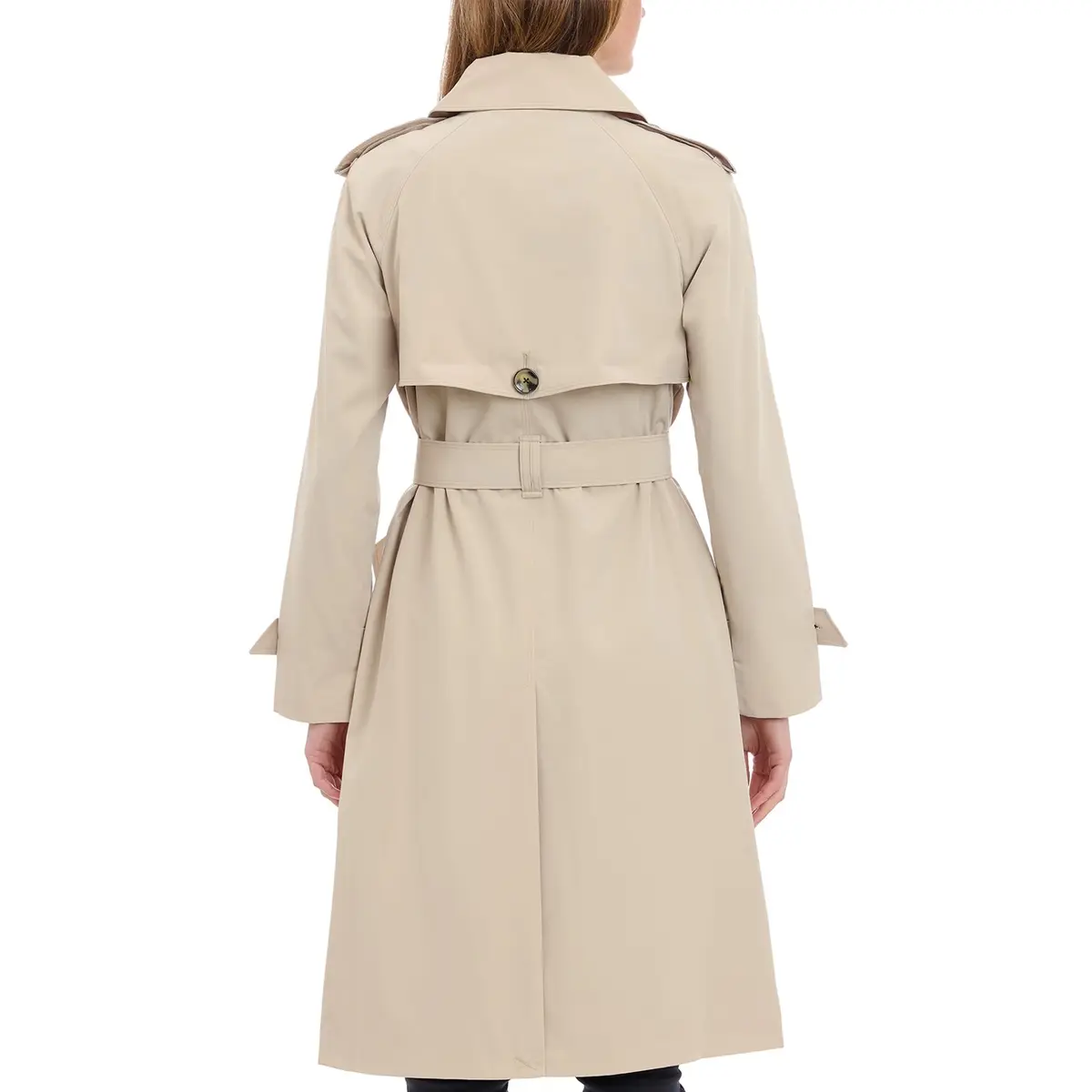 London Fog Women's 3/4 Length Double-Breasted Trench Coat with Belt, Stone, Large | Windproof & Water-Resistant - view 7