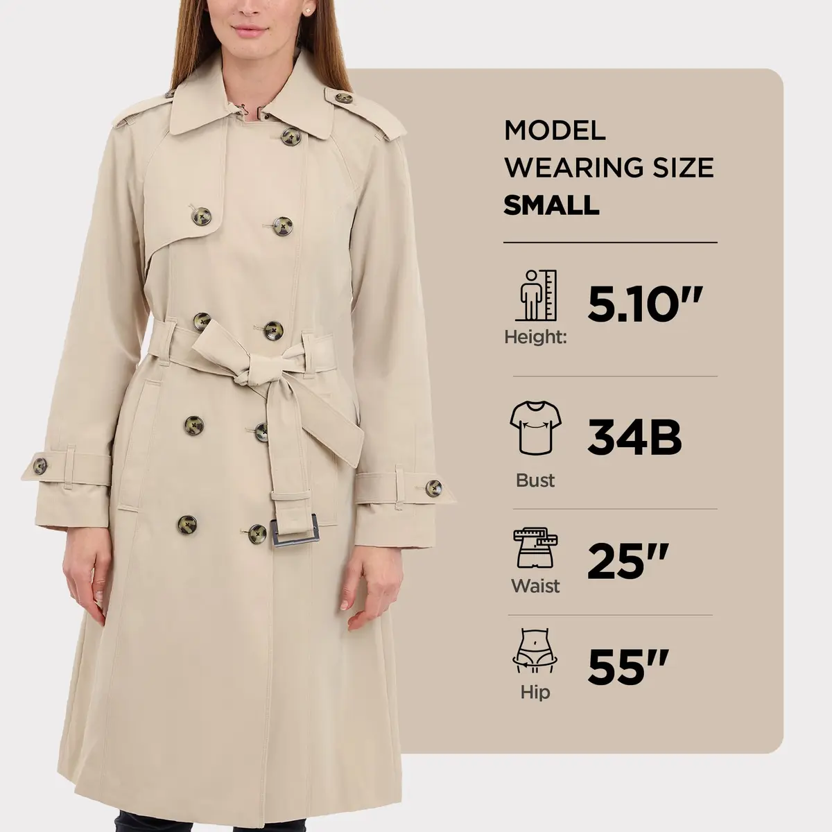 London Fog Women's 3/4 Length Double-Breasted Trench Coat with Belt, Stone, Large | Windproof & Water-Resistant - view 4