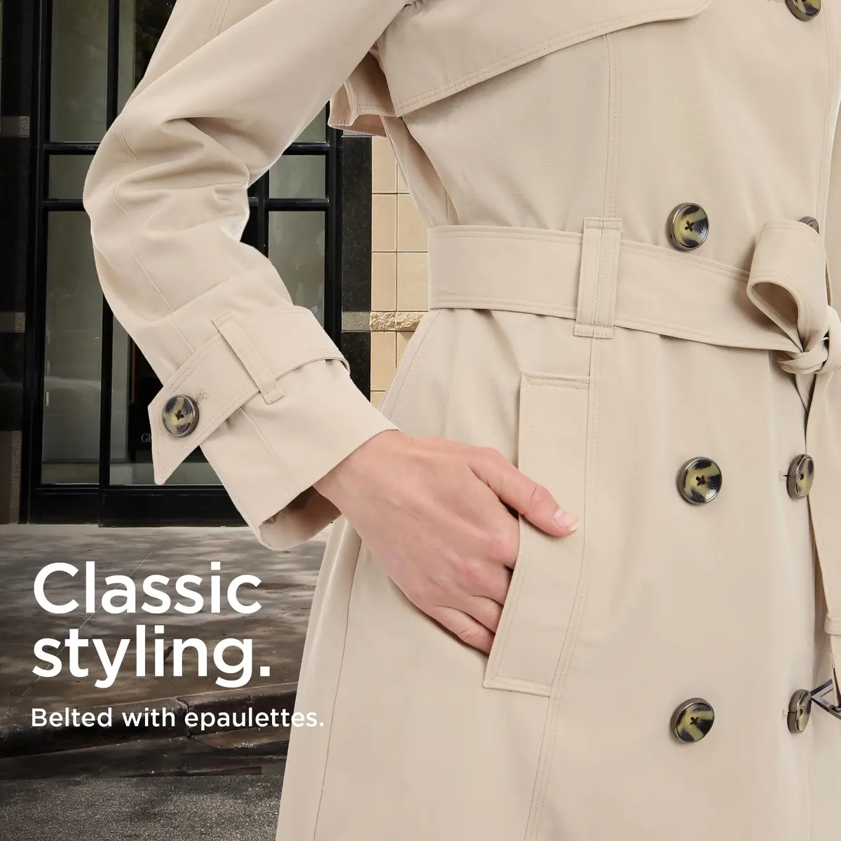 London Fog Women's 3/4 Length Double-Breasted Trench Coat with Belt, Stone, Small | Windproof & Water-Resistant - view 5