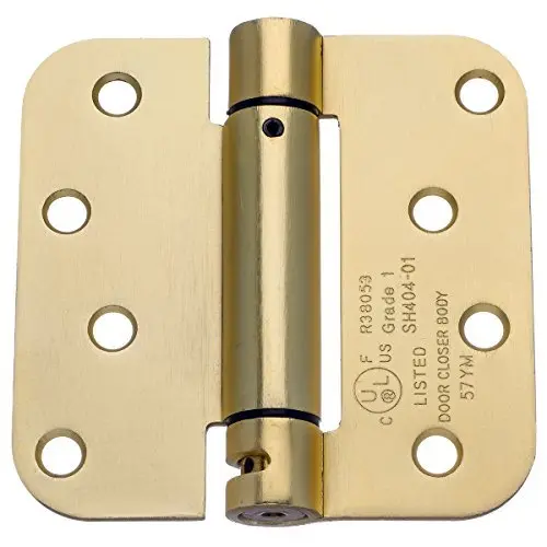 Dynasty 4" Spring Door Hinge, 5/8" Radius | Self-Closing Satin Brass 2-Pack - main product image