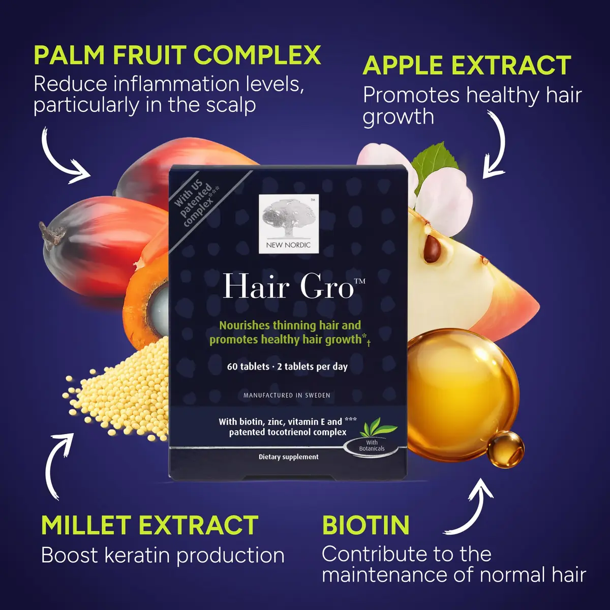 NEW NORDIC Hair GRO Tablets | Biotin & Tocotrienol Complex for Hair Growth | 60 Count - view 6