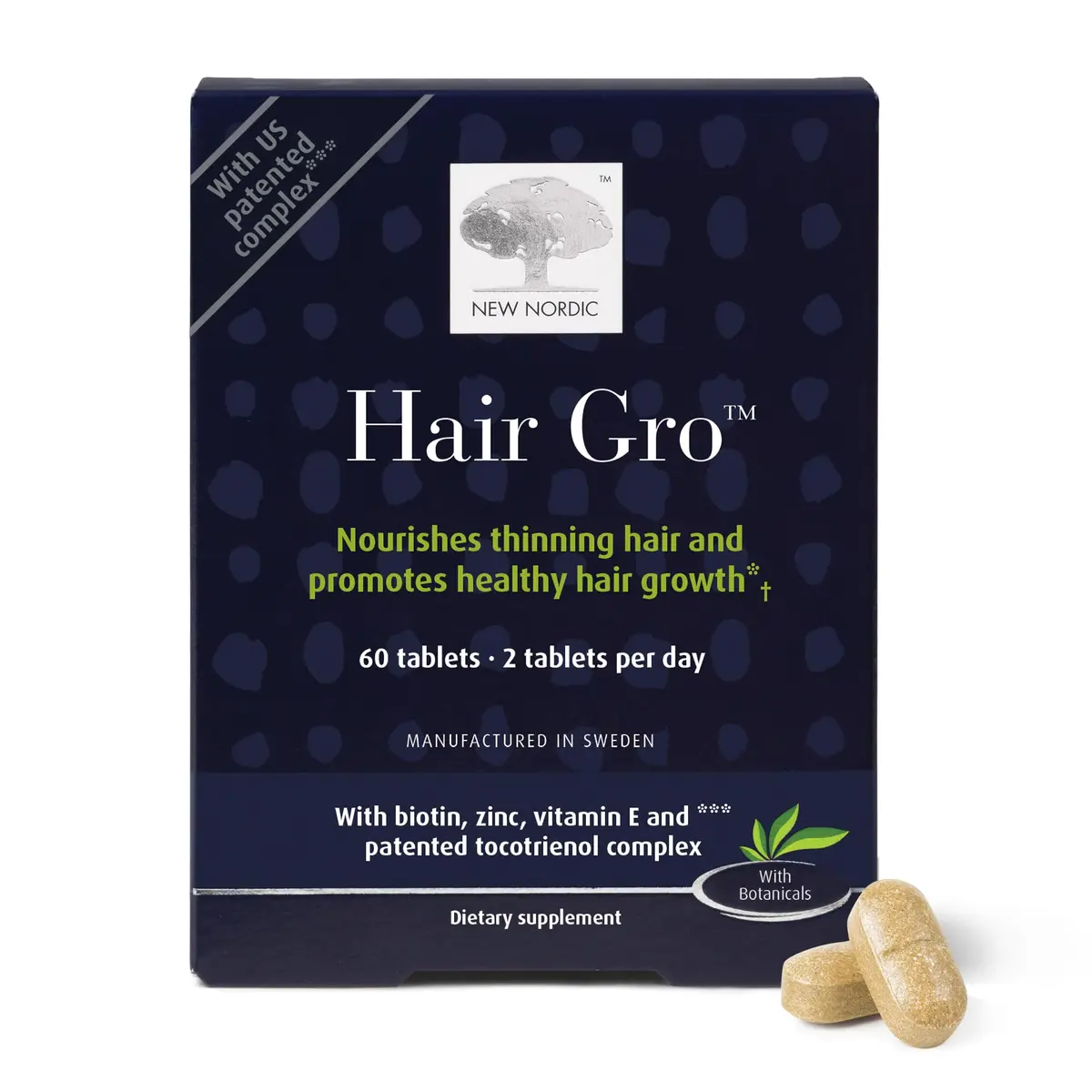 NEW NORDIC Hair GRO Tablets | Biotin & Tocotrienol Complex for Hair Growth | 60 Count - main product image