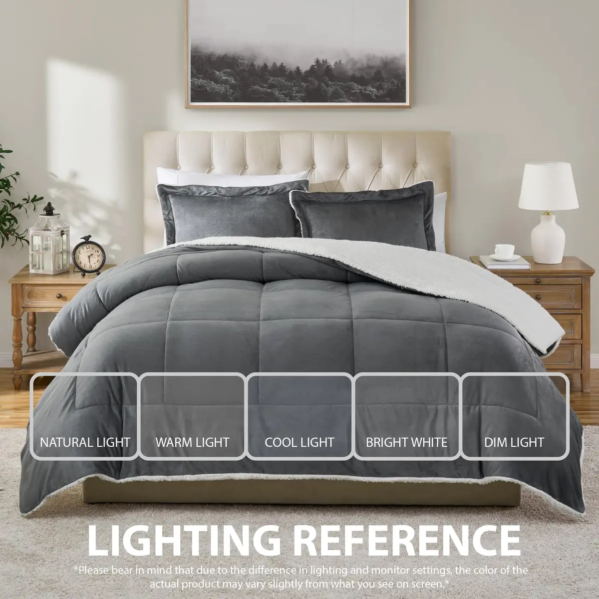 Cathay Home Twin Comforter Set, Reversible Micromink Sherpa, Pewter | All-Season Lightweight Bedding - view 4