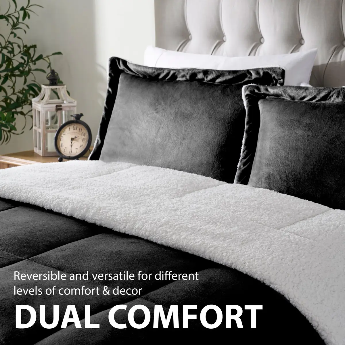 Cathay Home Twin Comforter Set, Reversible Micromink Sherpa, Black | All-Season Lightweight Comforter - view 2