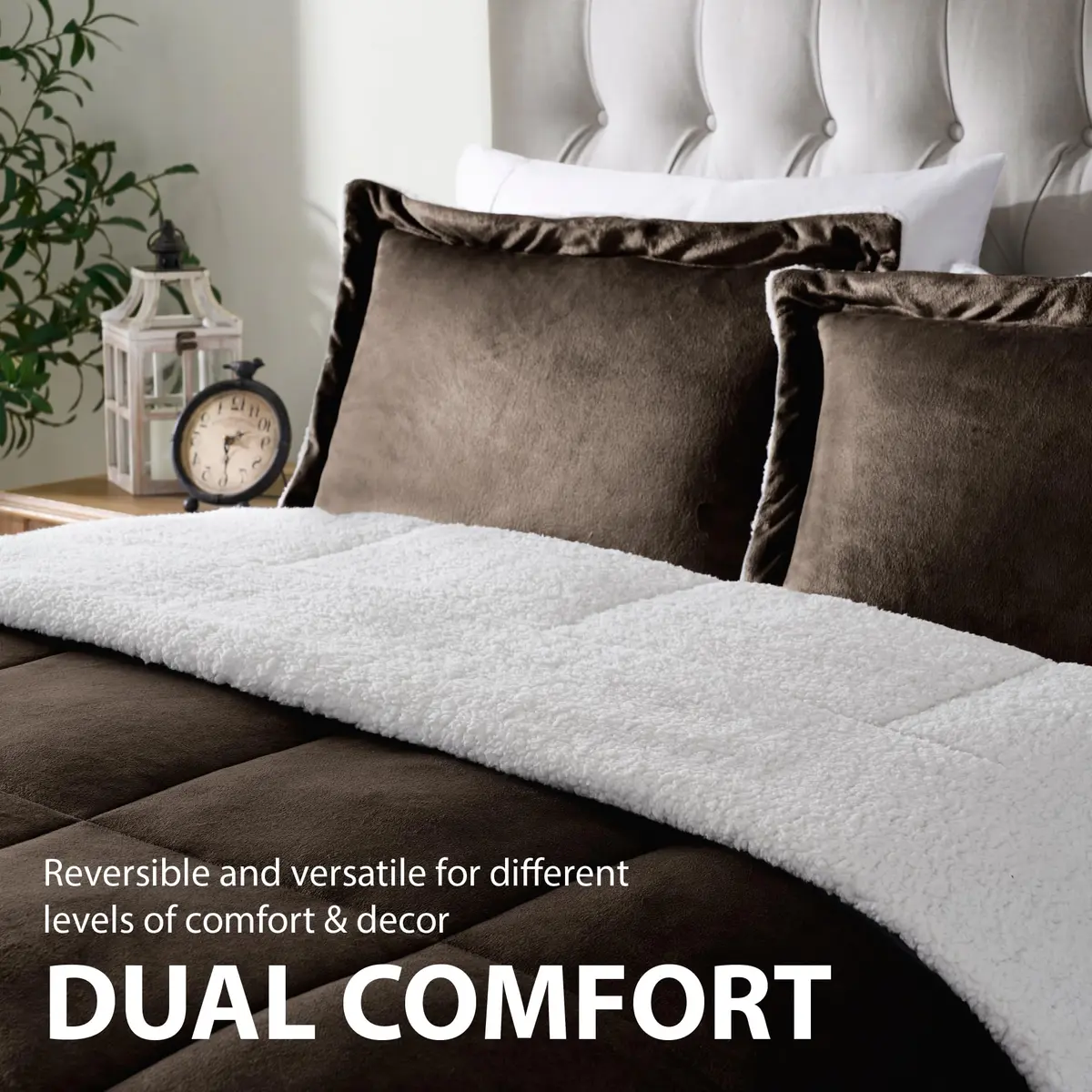 Cathay Home Twin Comforter Set, Reversible Micromink Sherpa, Chocolate | All-Season Cozy Bedding - view 2