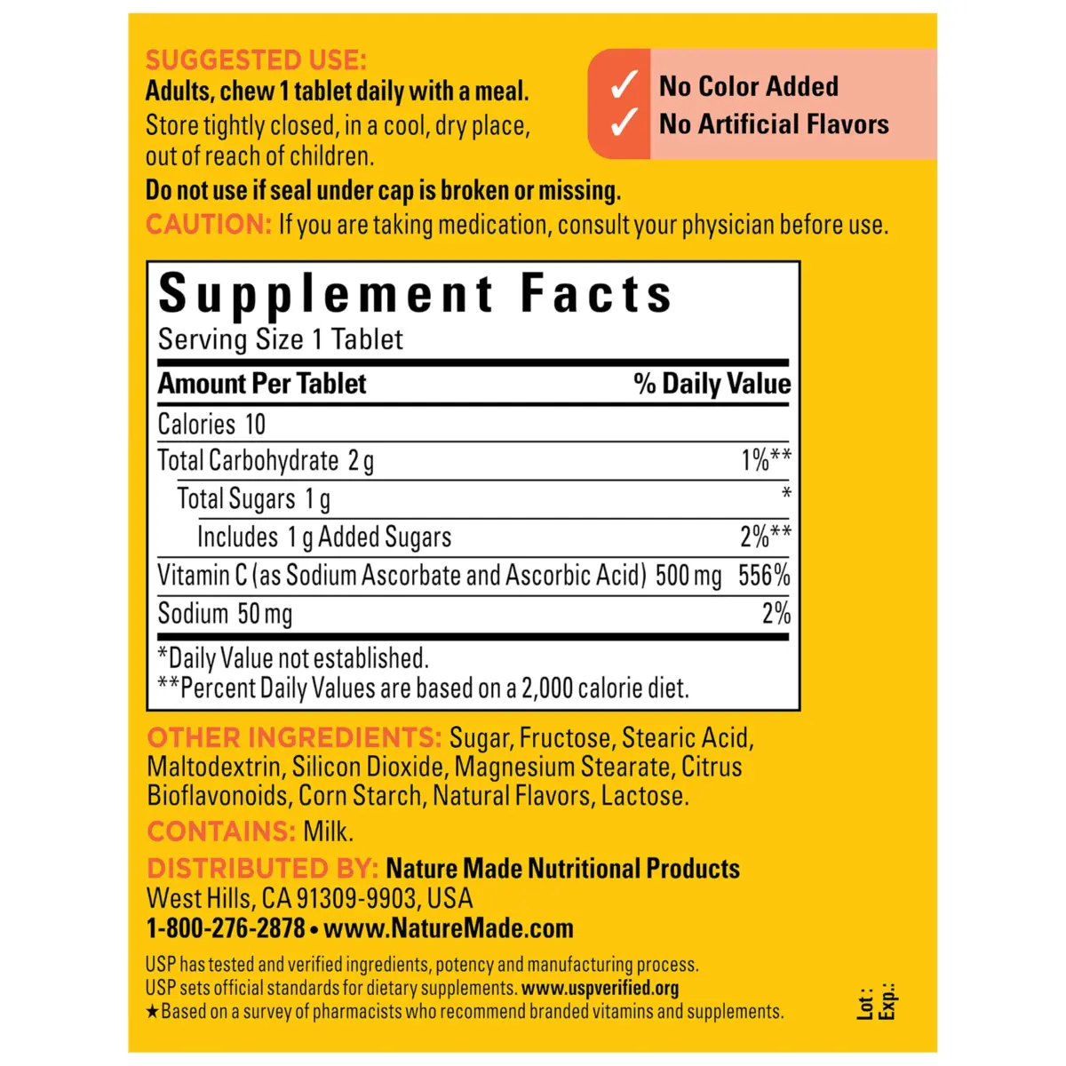 Nature Made Chewable Vitamin C 500 mg Tablets Orange Flavor 150 Count | USP Verified Immune Support - view 8