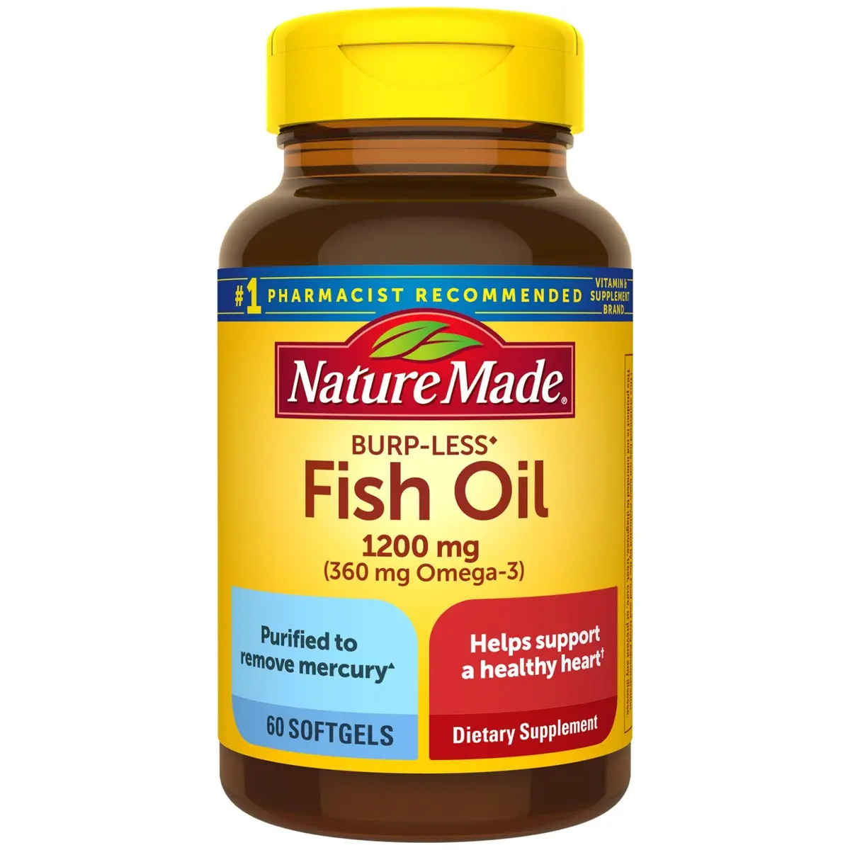 Nature Made Burp-Less Fish Oil 1200 mg | Omega 3 Supplement for Heart & Brain (70-120 chars) - main product image