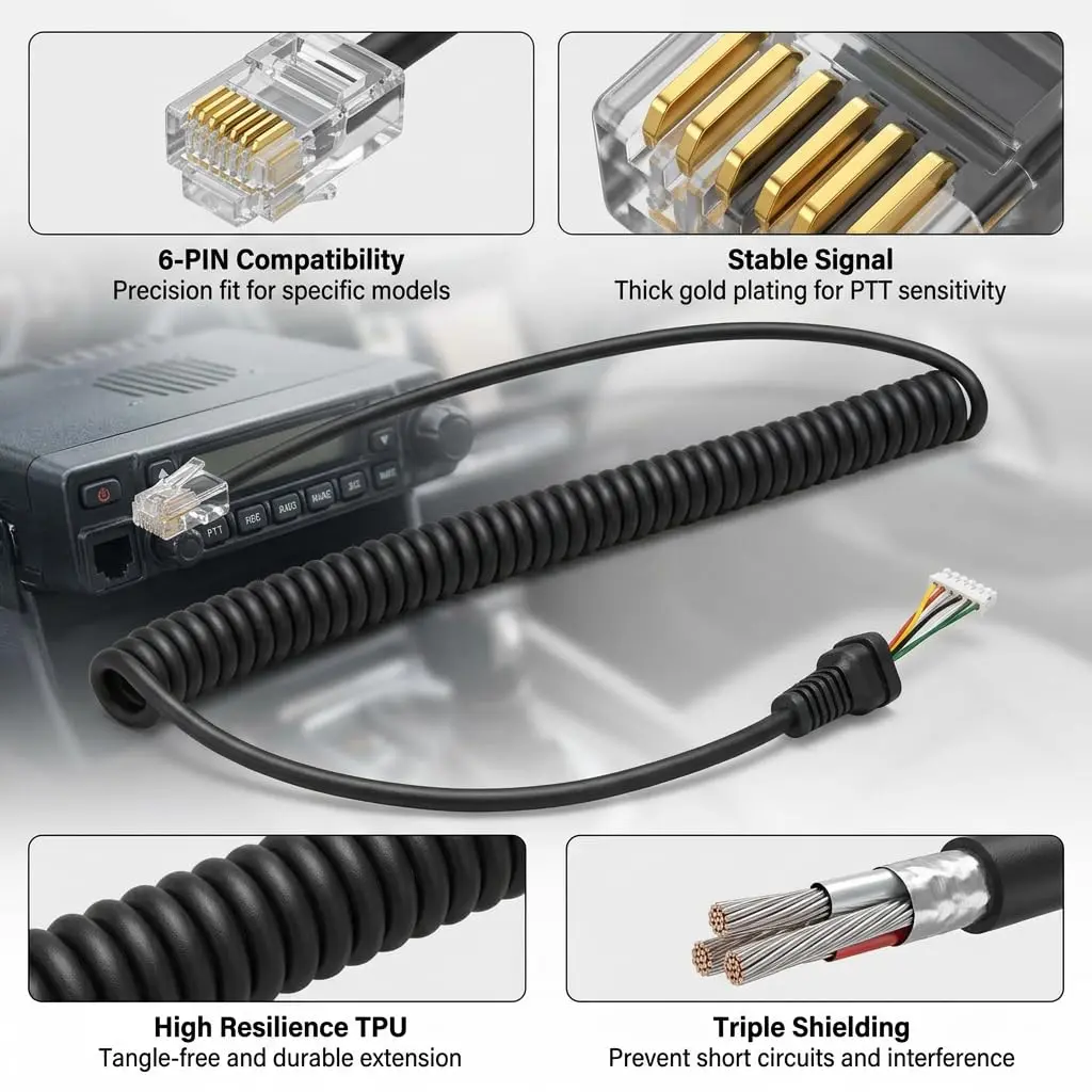 PASOW Replacement Microphone Cable Cord for Yaesu MH-48 MH-36 MH-42 | Coiled, Black, 120cm - view 5