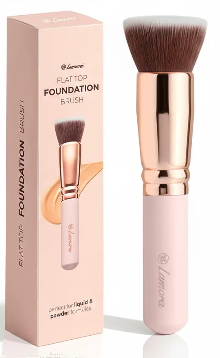Lamora Flat Top Kabuki Foundation Brush - Rose/Gold | Vegan & Cruelty-Free for Flawless Makeup Application - main product image