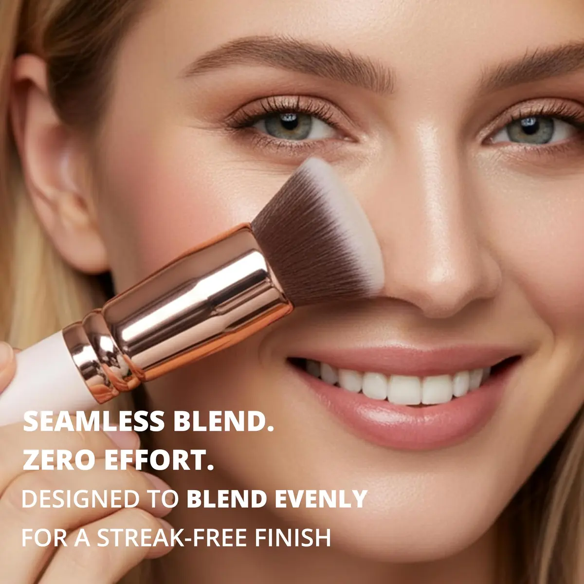 Lamora Flat Top Kabuki Foundation Brush - Rose/Gold | Vegan & Cruelty-Free for Flawless Makeup Application - view 3