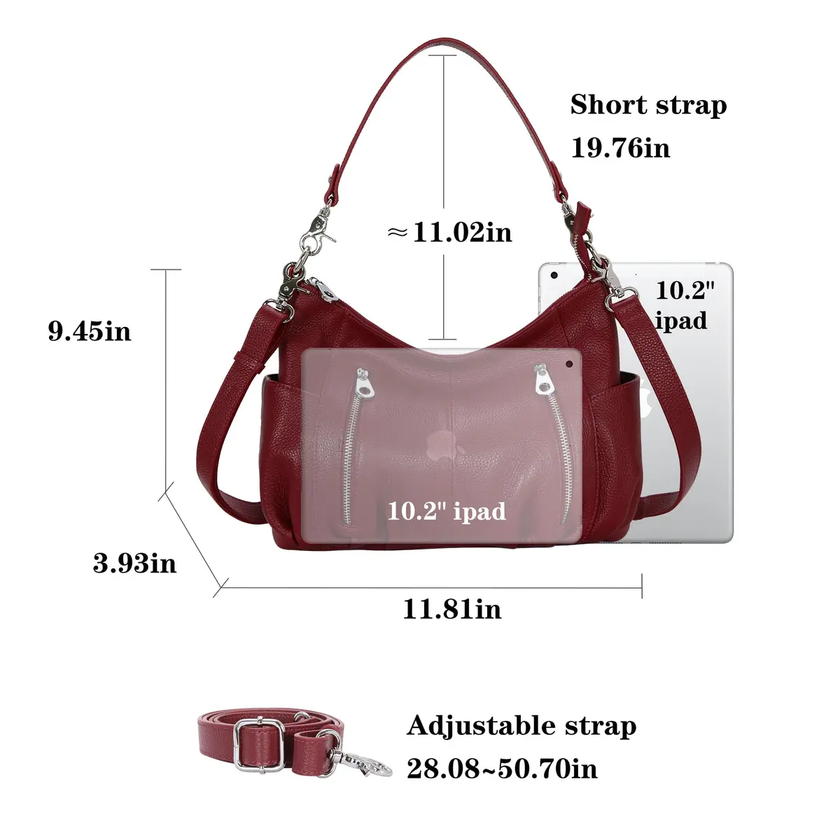 HESHE Genuine Leather Purses for Women Shoulder Hobo Bag Crossbody Satchel Handbags Designer Ladies Totes | Elegant & Spacious - view 5