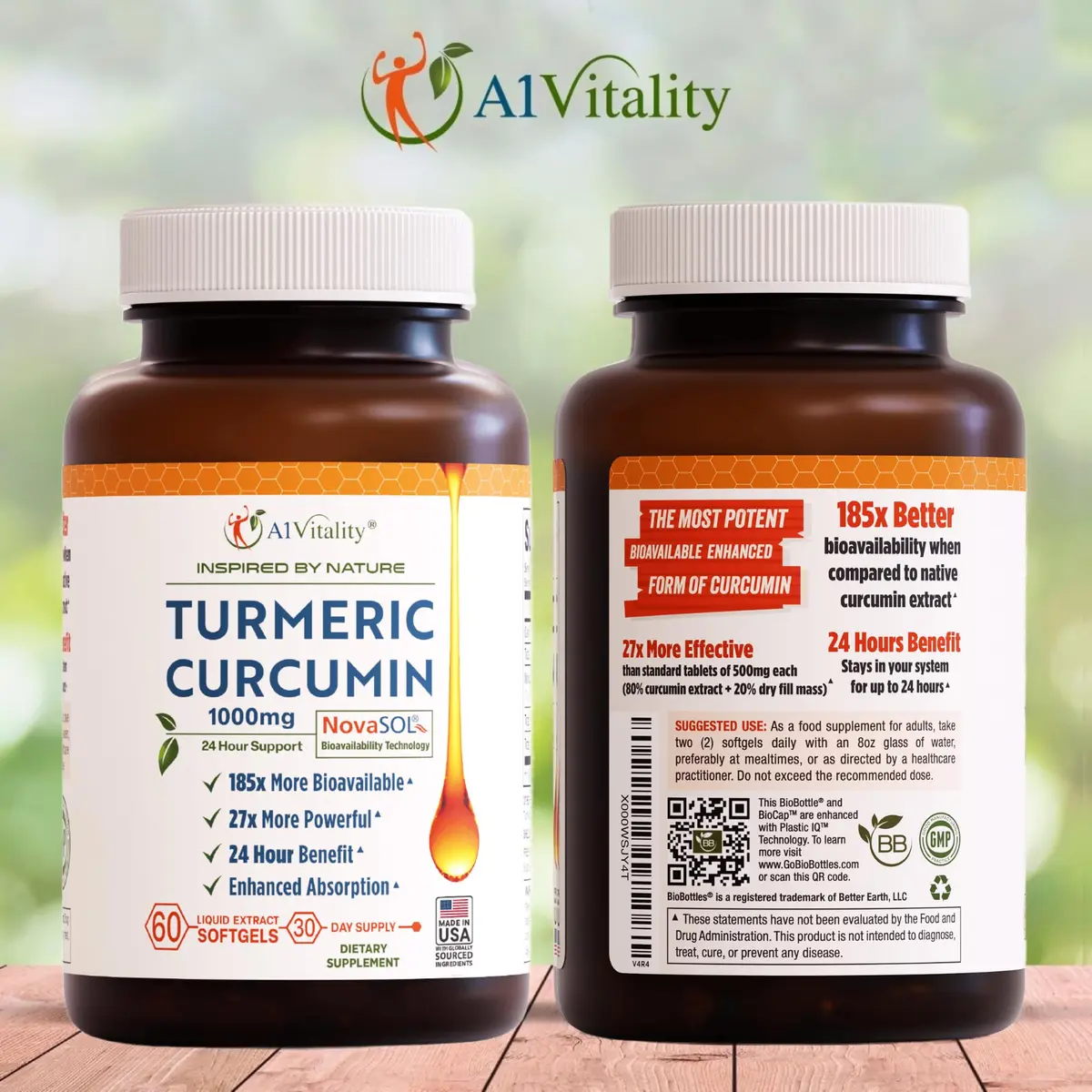 A1Vitality NovaSOL Turmeric Curcumin 1000mg | Clinically Proven 185x Higher Absorption for Joint & Overall Wellness - view 6