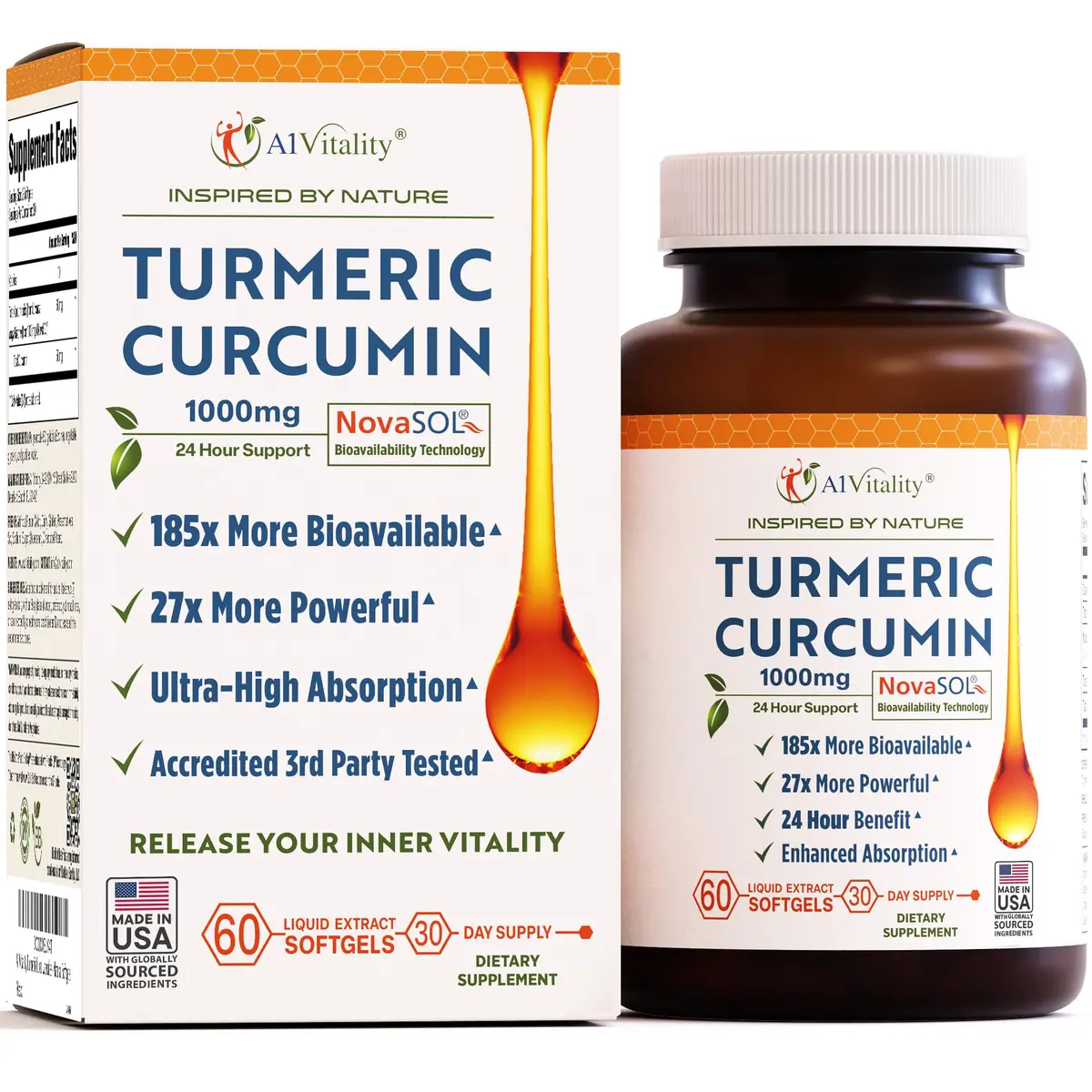 A1Vitality NovaSOL Turmeric Curcumin 1000mg | Clinically Proven 185x Higher Absorption for Joint & Overall Wellness - main product image
