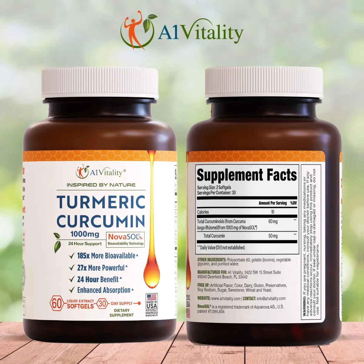 A1Vitality NovaSOL Turmeric Curcumin 1000mg | Clinically Proven 185x Higher Absorption for Joint & Overall Wellness - view 2