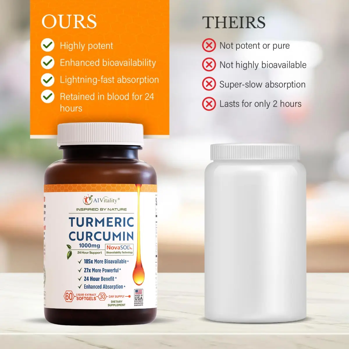 A1Vitality NovaSOL Turmeric Curcumin 1000mg | Clinically Proven 185x Higher Absorption for Joint & Overall Wellness - view 3