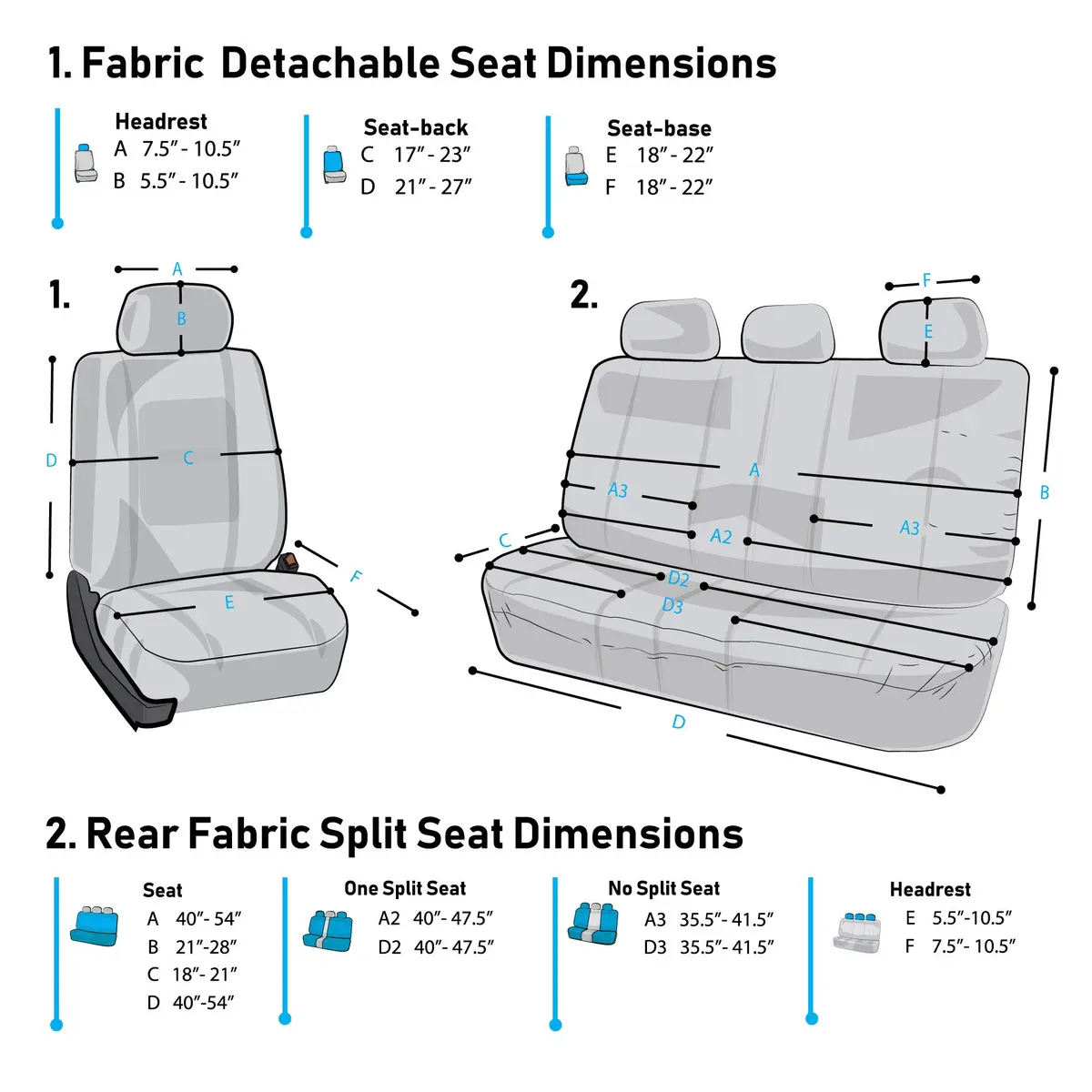 FH Group Car Seat Cover Full Set Striking Gray | Universal Fit, Foam Padding, Airbag Compatible - view 14