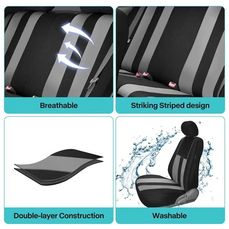 FH Group Car Seat Cover Full Set Striking Gray | Universal Fit, Foam Padding, Airbag Compatible - view 8