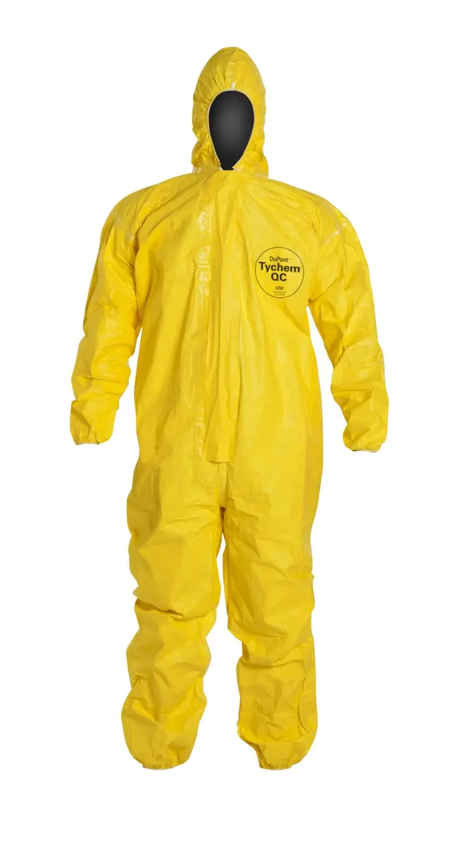Tychem QC Chemical Protection Coveralls With Hood | DuPont Lightweight Safety Apparel in Yellow (2XL) - main product image