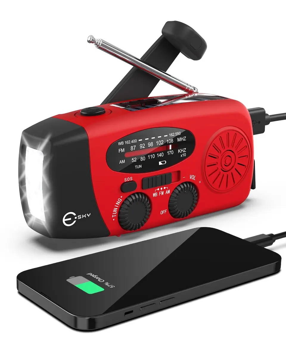 Esky Emergency Hand Crank Radio Red 295ml (10.0oz) | SOS Alarm & NOAA Weather Alerts - main product image
