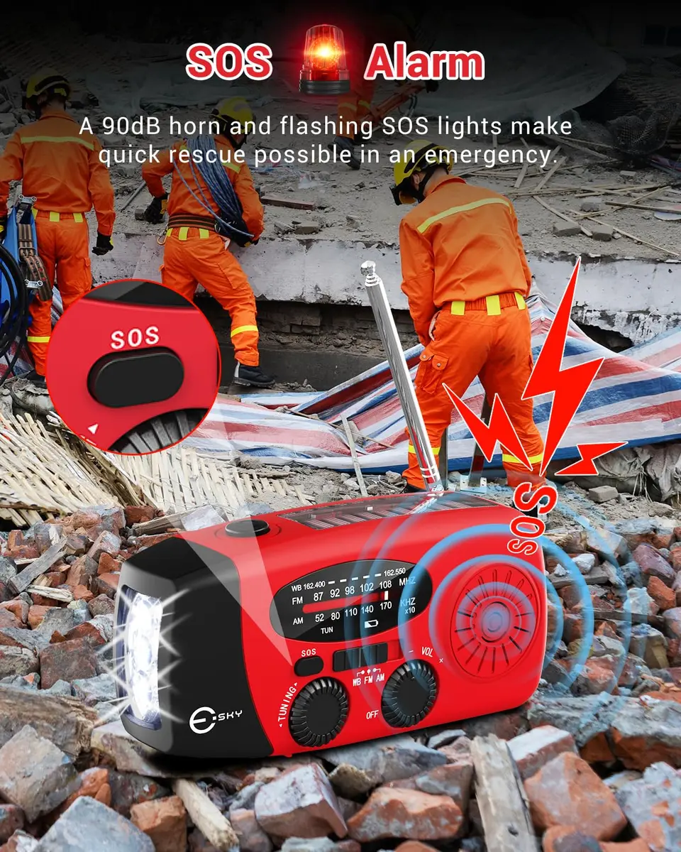 Esky Emergency Hand Crank Radio Red 295ml (10.0oz) | SOS Alarm & NOAA Weather Alerts - view 6