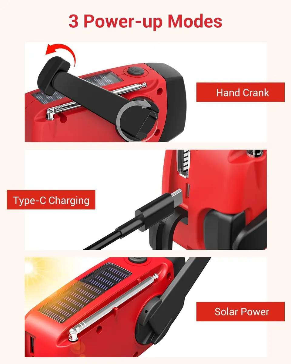 Esky Emergency Hand Crank Radio Red 295ml (10.0oz) | SOS Alarm & NOAA Weather Alerts - view 3