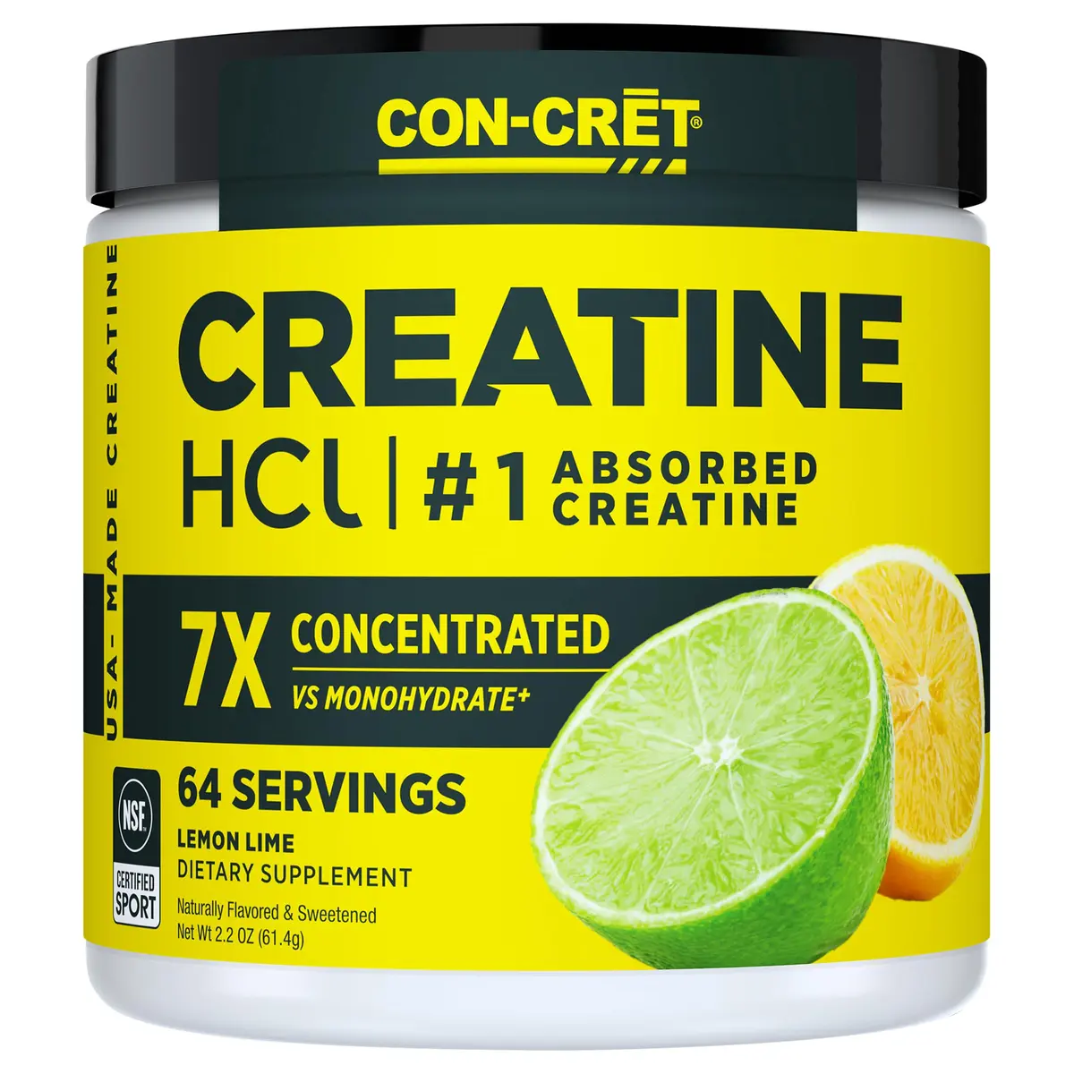 CON-CRET Creatine HCl Powder for Women and Men, Lemon Lime, 64 Servings | Explosive Performance & Bio-Available - main product image
