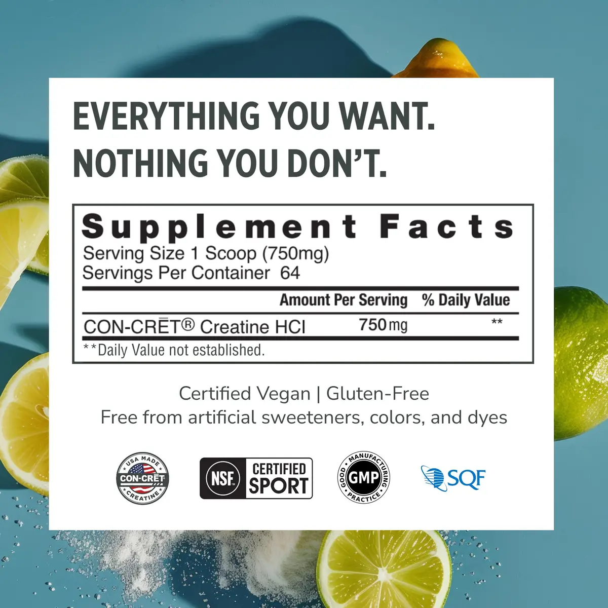 CON-CRET Creatine HCl Powder for Women and Men, Lemon Lime, 64 Servings | Explosive Performance & Bio-Available - view 6