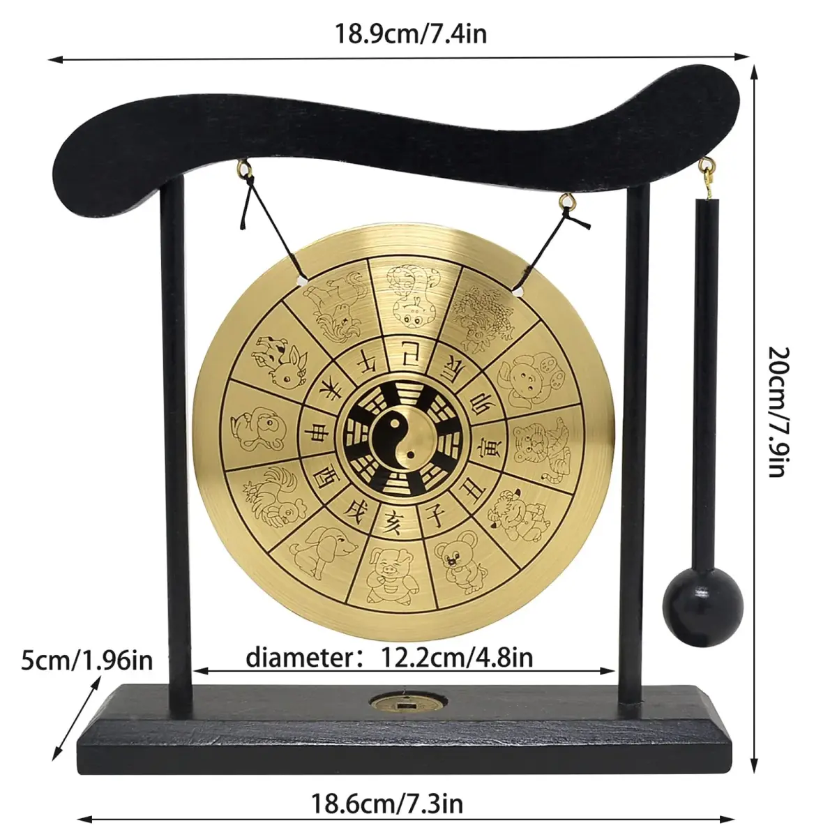 Zen Art Brass Feng Shui Desktop Zodiac Gong W1649 | Creates a Zen Environment - view 6