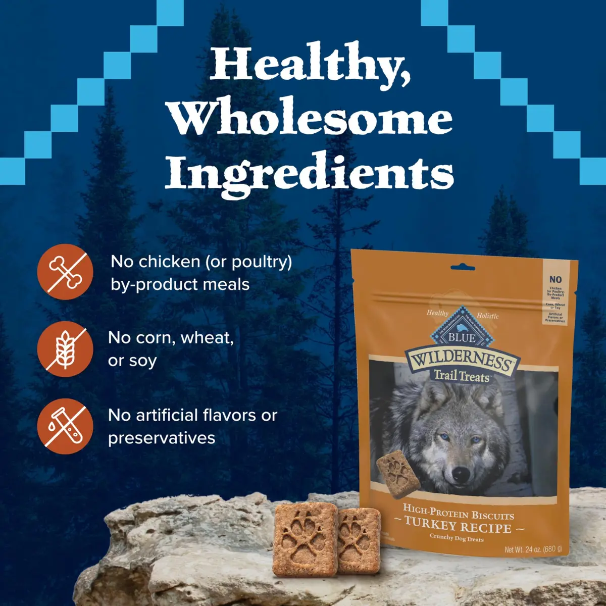 Blue Buffalo Wilderness Turkey Crunchy Dog Biscuits, Grain-Free, 680g (24 oz) | High-Protein Nutrition for All Breeds - view 7