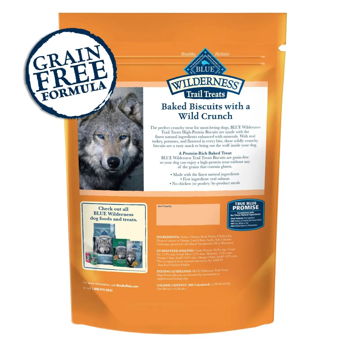 Blue Buffalo Wilderness Turkey Crunchy Dog Biscuits, Grain-Free, 680g (24 oz) | High-Protein Nutrition for All Breeds - view 2
