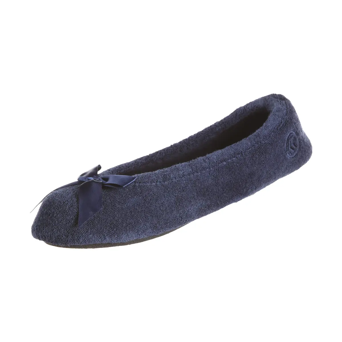 isotoner Women's Indoor/Outdoor Classic Terry Ballerina Slippers with Non-slip Sole, Navy, 11-12 | Cozy, Elegant & Durable - main product image