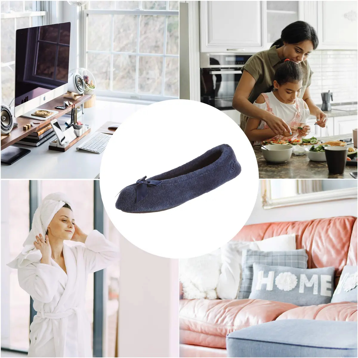 isotoner Women's Indoor/Outdoor Classic Terry Ballerina Slippers with Non-slip Sole, Navy, 11-12 | Cozy, Elegant & Durable - view 5