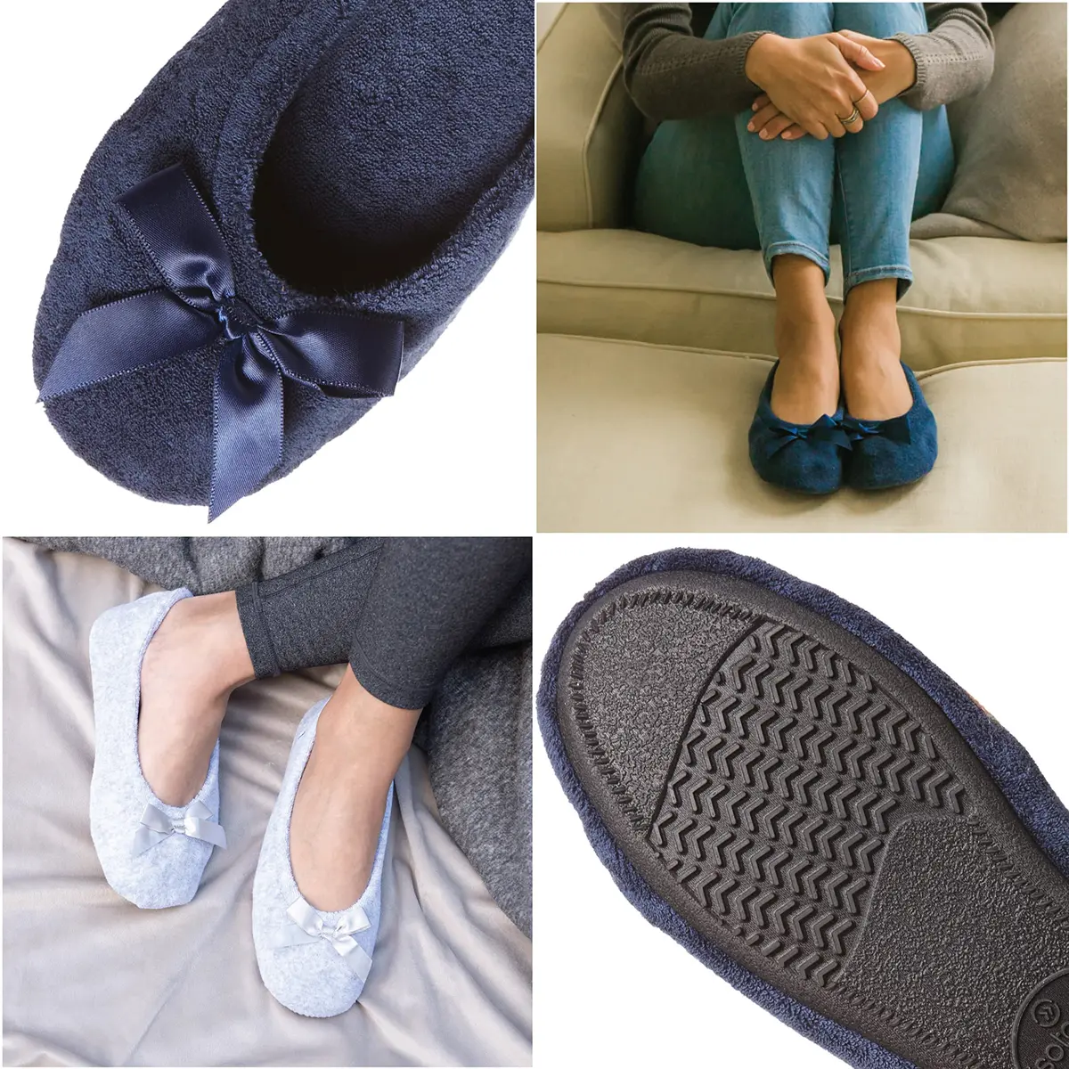 isotoner Women's Indoor/Outdoor Classic Terry Ballerina Slippers with Non-slip Sole, Navy, 11-12 | Cozy, Elegant & Durable - view 2