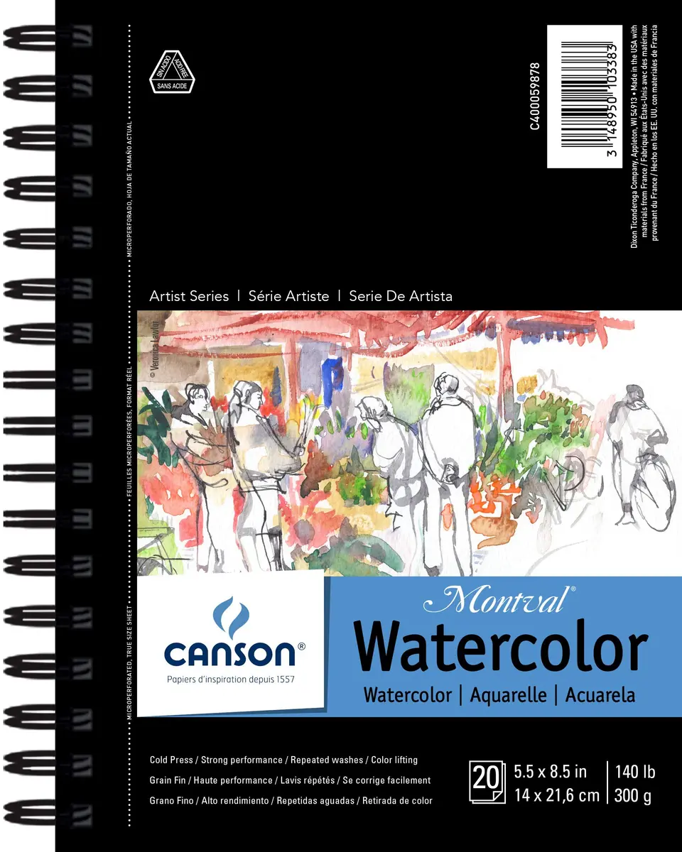 Canson Artist Series Montval Watercolor Paper Pad, 5.5" x 8.5" | Cold Press, 20 Sheets, 140lb/300g - main product image