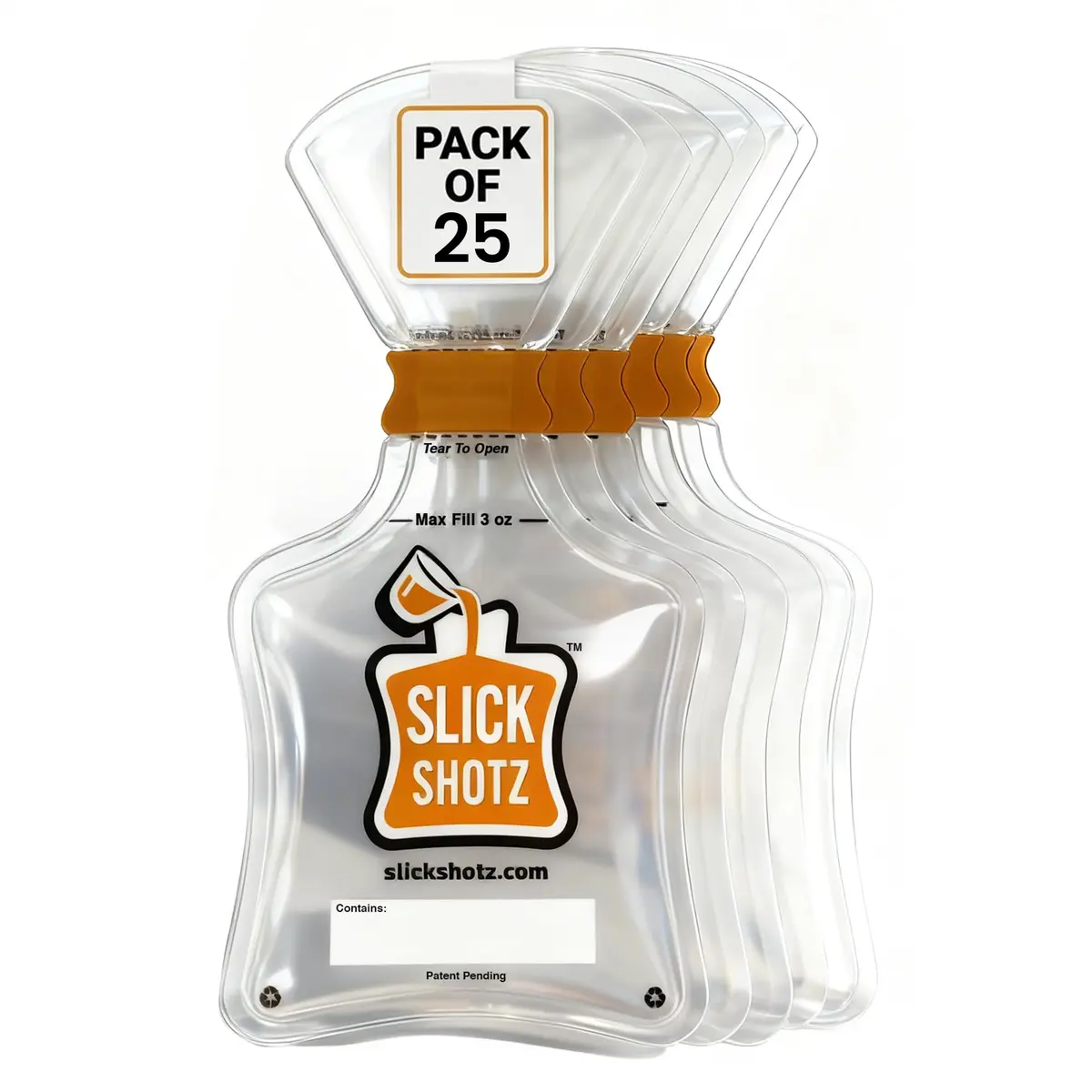 Slick Shotz 25 Pcs Heat Sealed Plastic Flask for Liquor – 3oz BPA-Free Leak Proof Reusable Drink Pouches for Alcohol in Travel - main product image