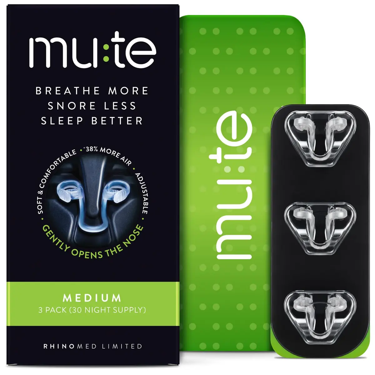 Rhinomed Mute Nasal Dilators for Sleep, Snoring Solution, Medium | Clinically Proven 38% Airflow Increase - main product image