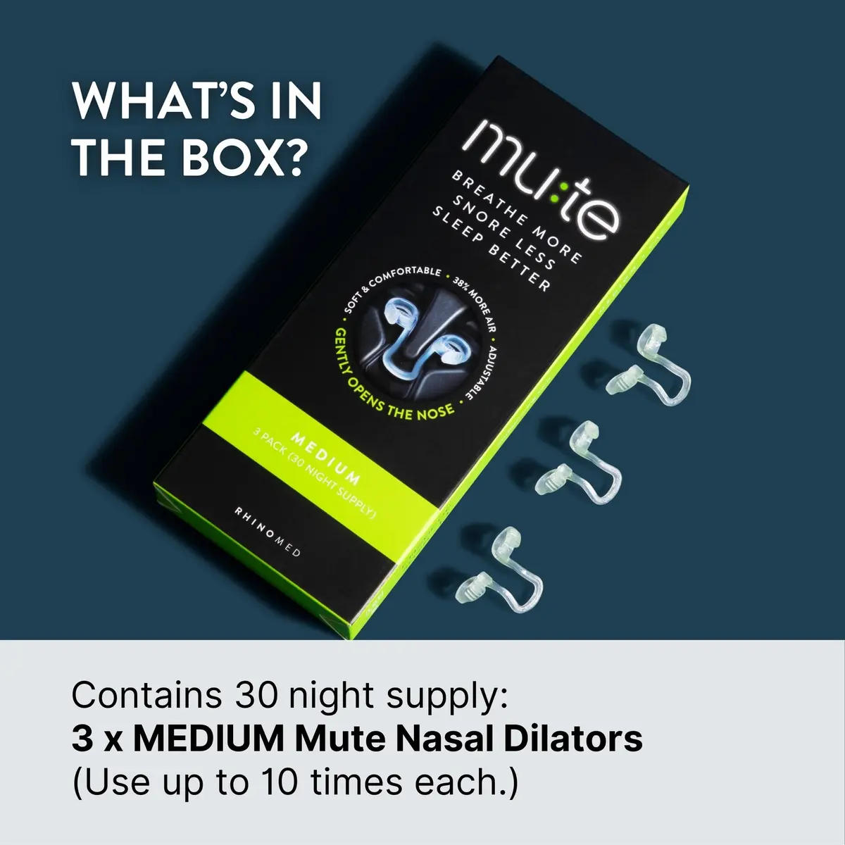 Rhinomed Mute Nasal Dilators for Sleep, Snoring Solution, Medium | Clinically Proven 38% Airflow Increase - view 7