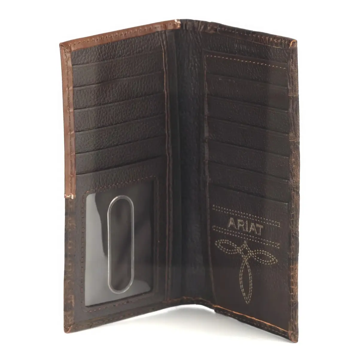 ARIAT Men's Rodeo Wallet, Floral Embossed Overlay, Western Concho, Brown | Top-Grain Leather Bi-Fold with Multiple Compartments - view 6