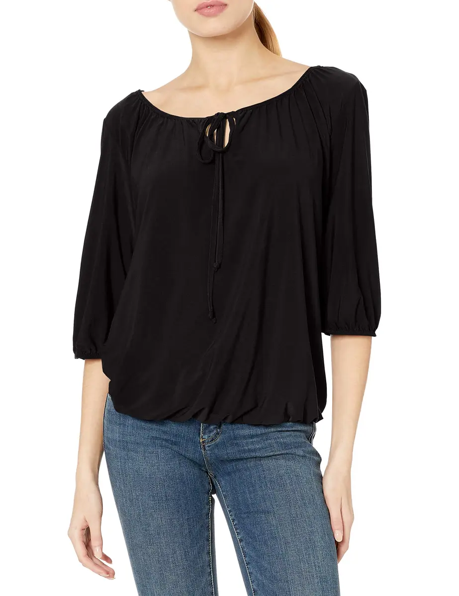 Star Vixen Women's Peasant Top with Keyhole Tie & Elastic Hem | Casual, Loose Fit, Synthetic, Large - main product image