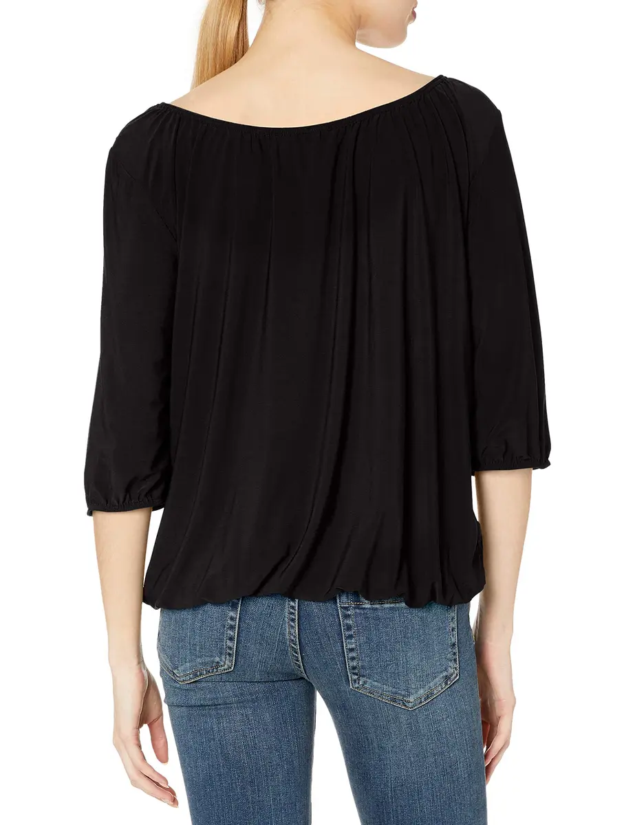 Star Vixen Women's Peasant Top with Keyhole Tie & Elastic Hem | Casual, Loose Fit, Synthetic, Large - view 2