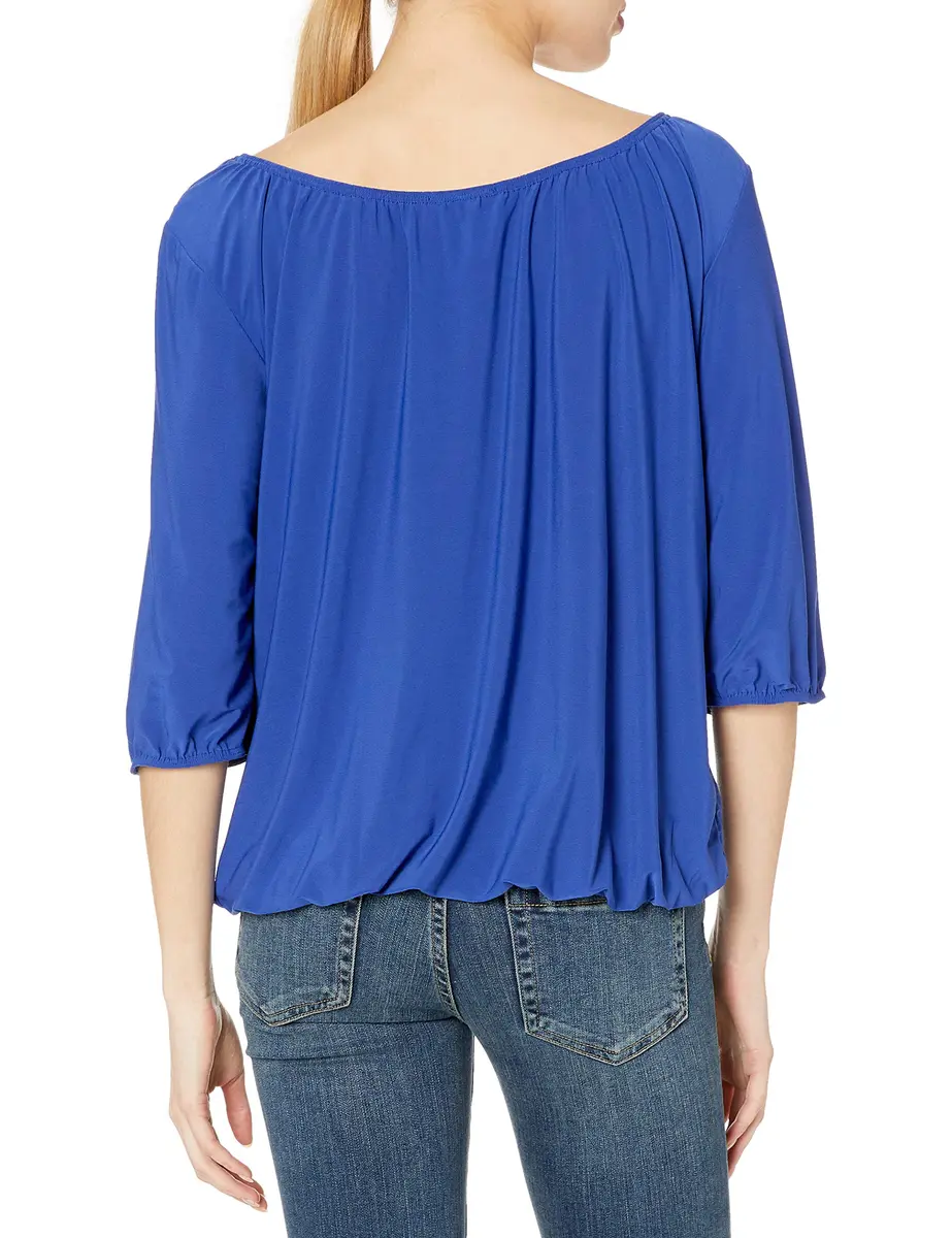 Star Vixen Women's Peasant Top with Keyhole Tie, Royal, Large | Elastic Hem & 3/4 Sleeve - view 2
