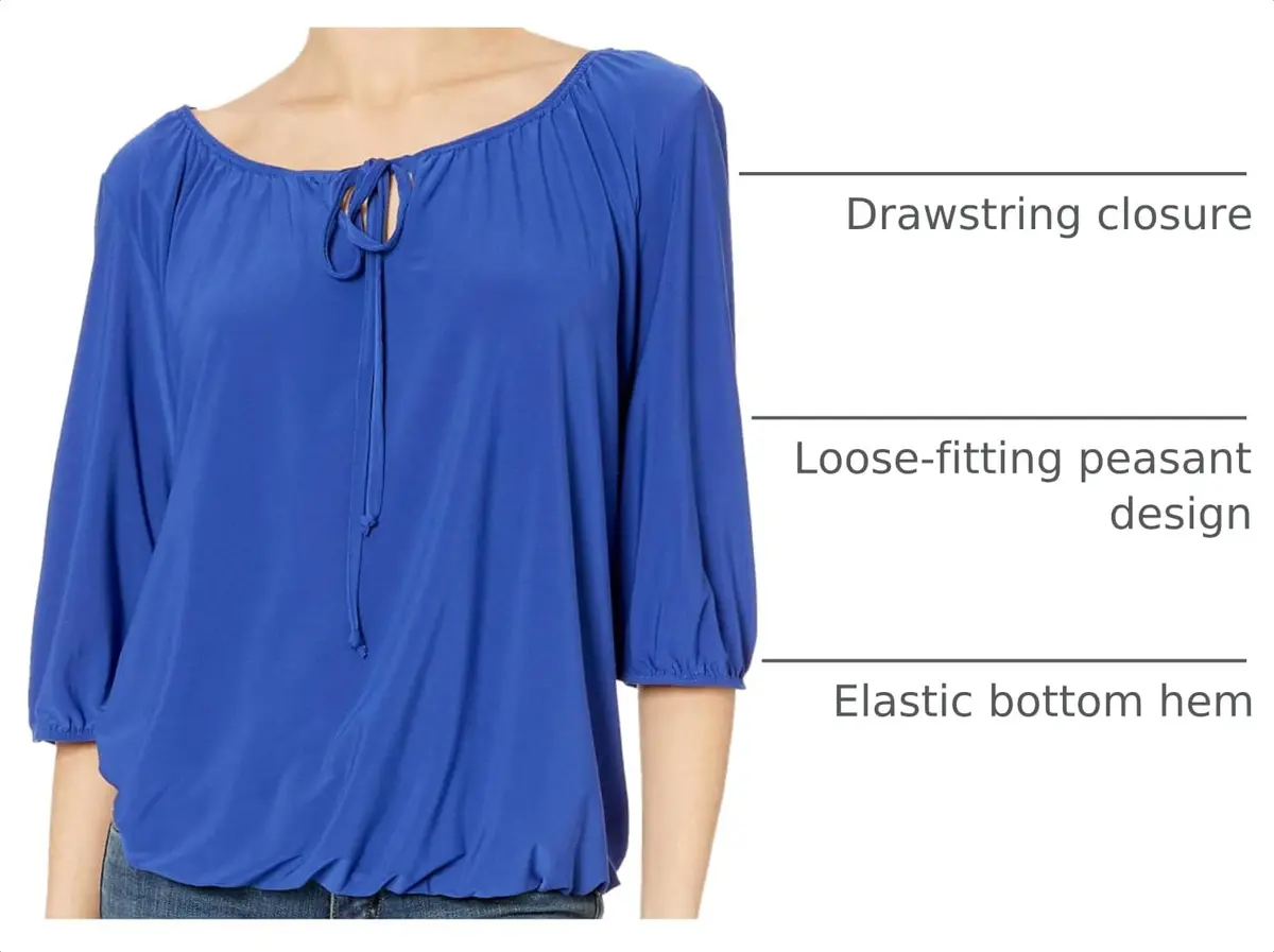 Star Vixen Women's Peasant Top with Keyhole Tie, Royal, Large | Elastic Hem & 3/4 Sleeve - view 3