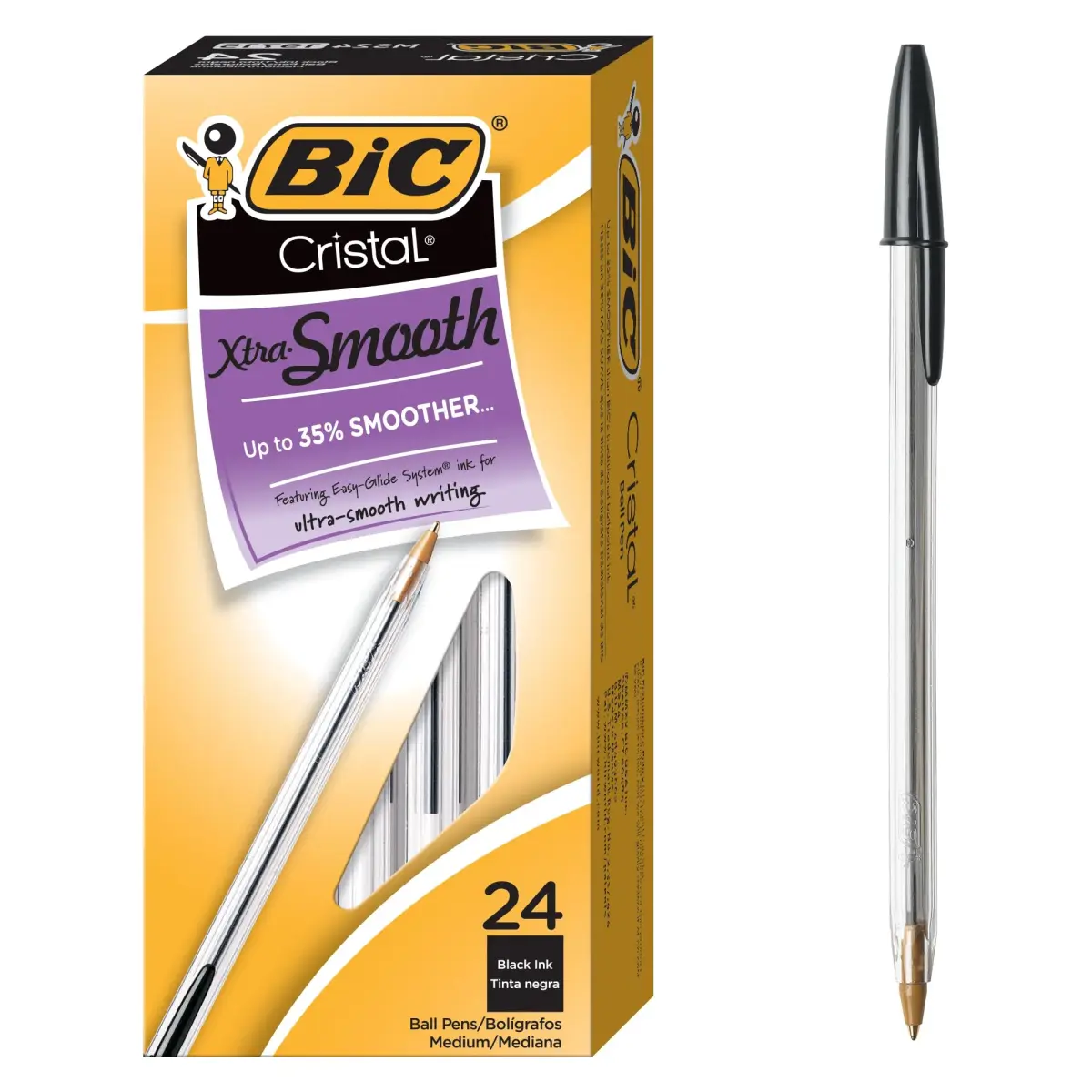 BIC Cristal Xtra Smooth Ballpoint Pens, Black, 24-Count | Smooth Ink Flow for Everyday Writing - main product image