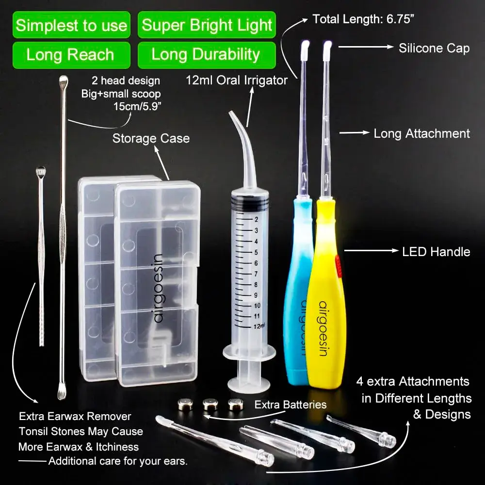 airgoesin Upgraded Tonsil Stone Remover Tool with 5 Tips & Irrigator | Fresh Breath Oral Rinse - view 2