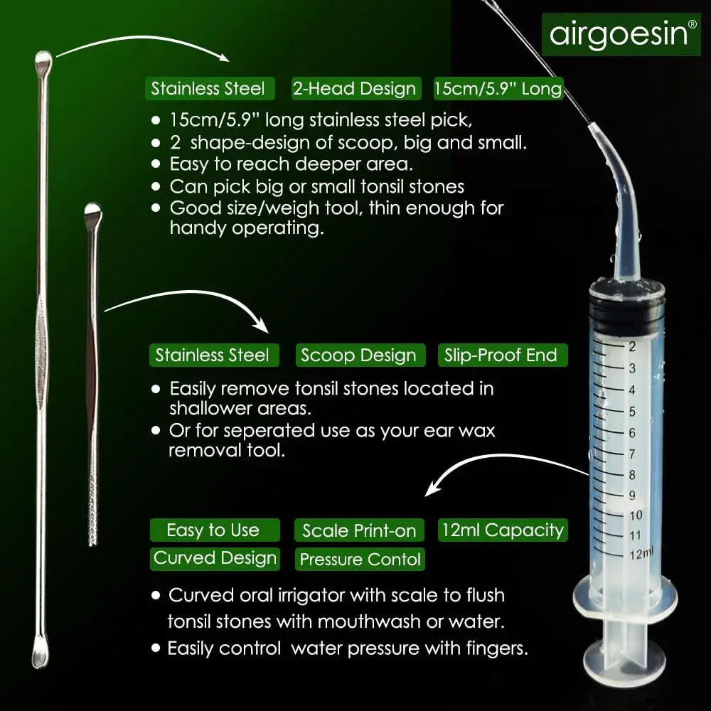 airgoesin Upgraded Tonsil Stone Remover Tool Yellow 9 Piece Set | Removes Annoying Tonsil Stones & Bad Breath - view 4