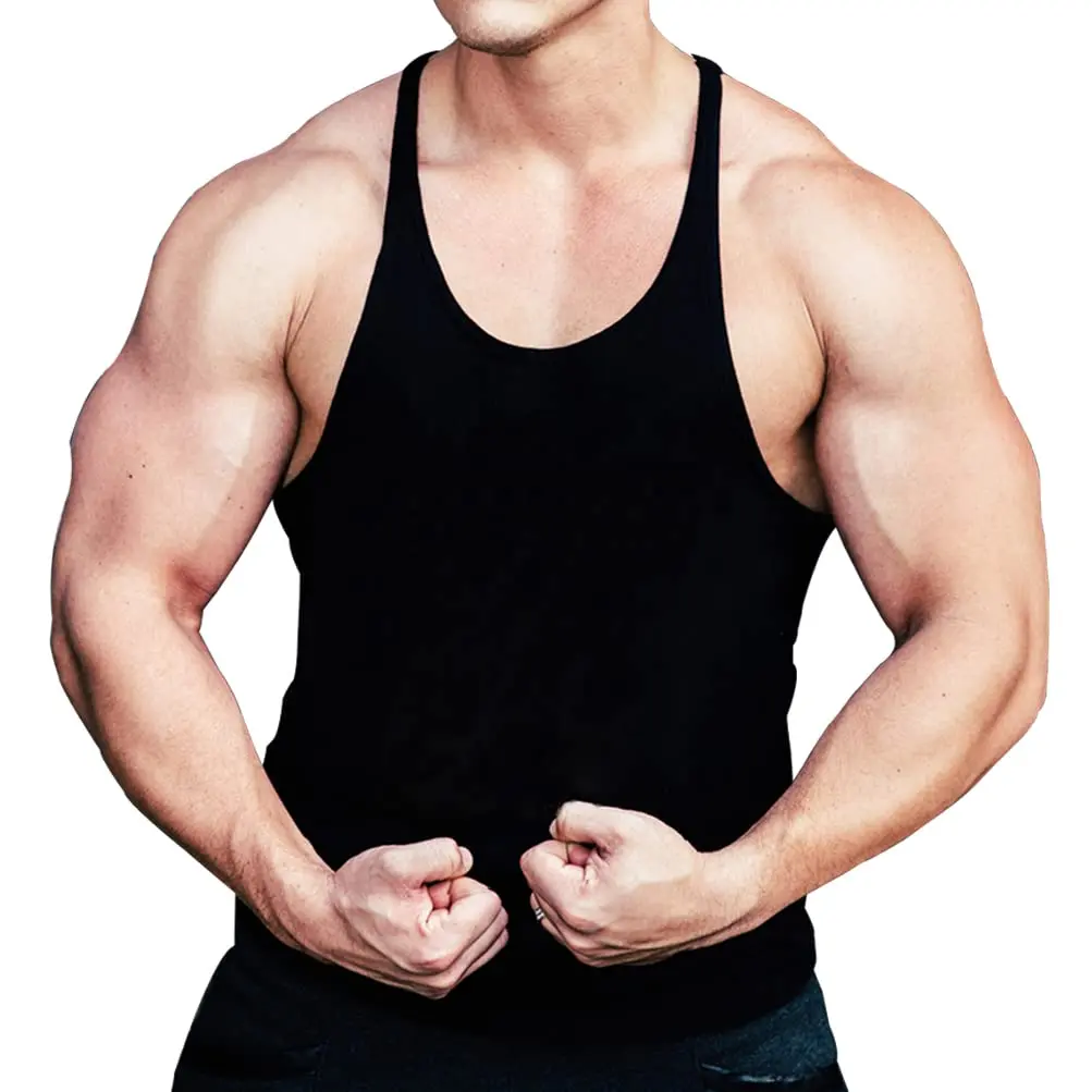 Muscle Alive Bodybuilding Stringer Tank Tops Men Cotton XL Black | Lightweight, Athletic Fit - main product image