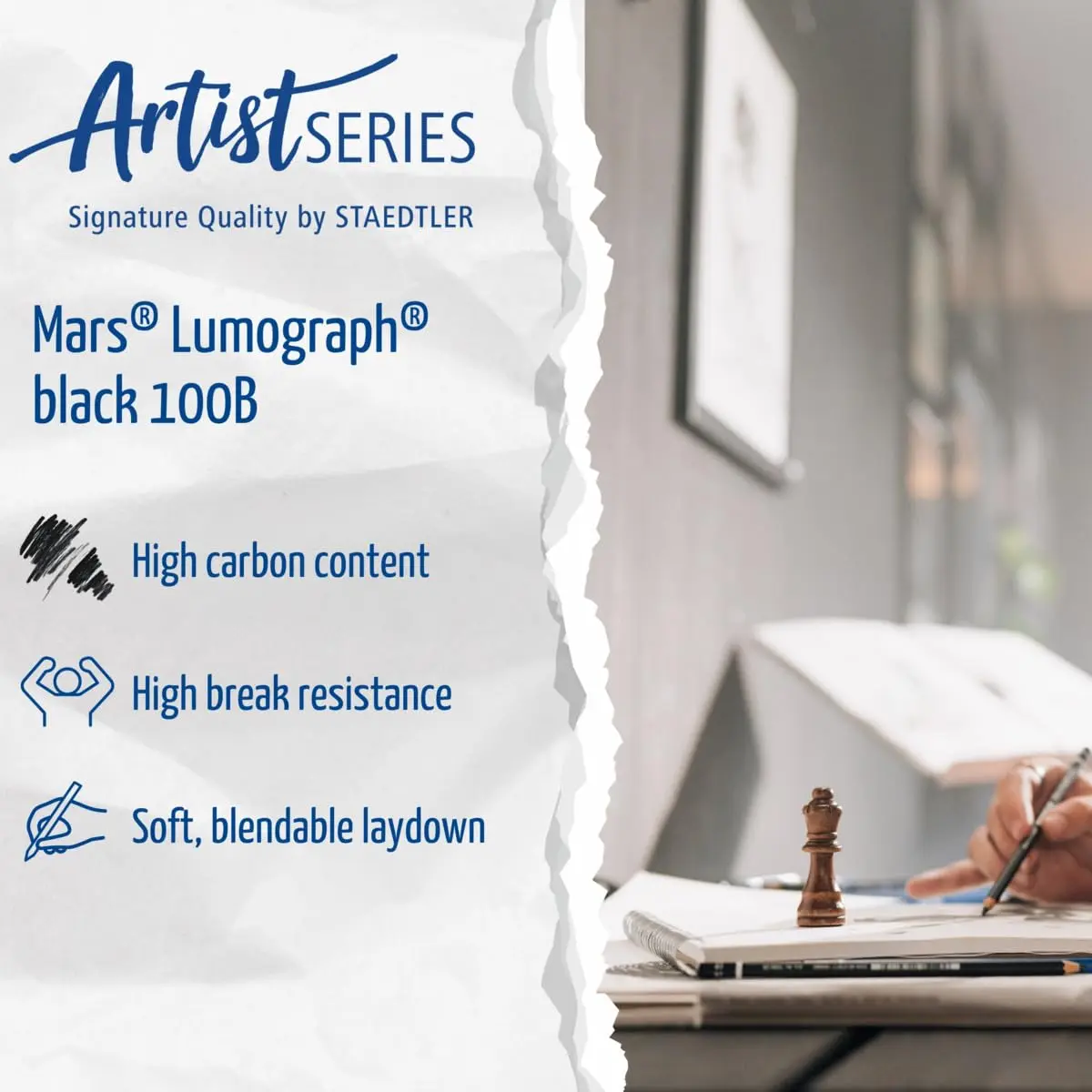 STAEDTLER Mars Lumograph Black Drawing Pencils 6 Pack in Metal Gift Tin | Deep Matte Black Tones for Expressive Art - view 8