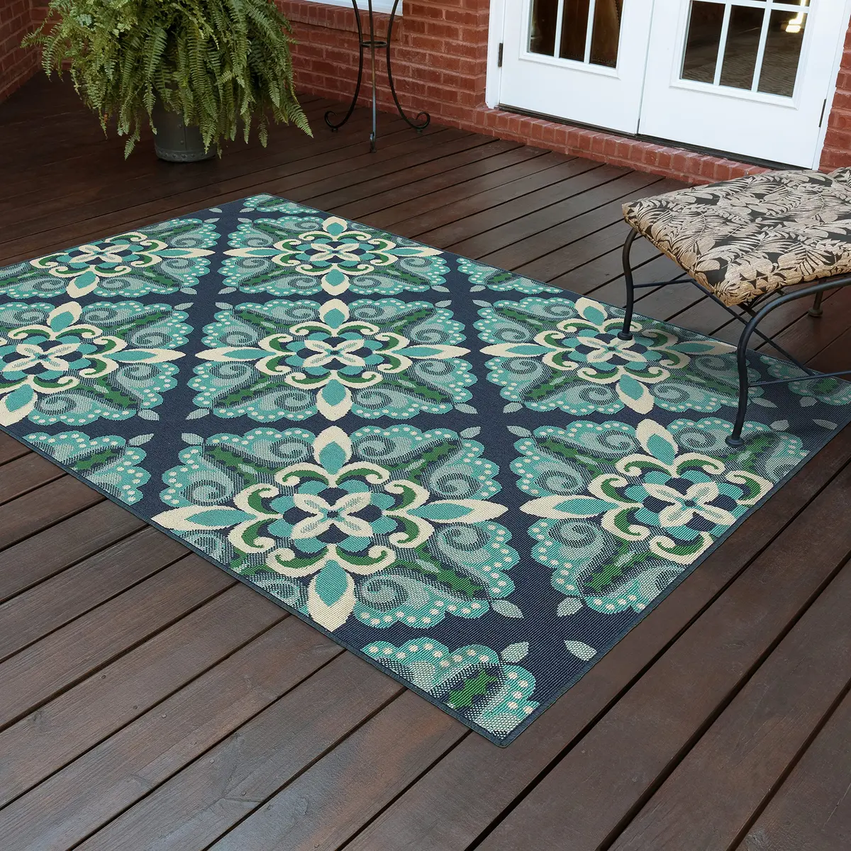 Oriental Weavers Meridian Indoor/Outdoor Rug 2206B 1'10" x 2'10" in Blue/Green | Moroccan Style, Water & Fade Resistant - main product image
