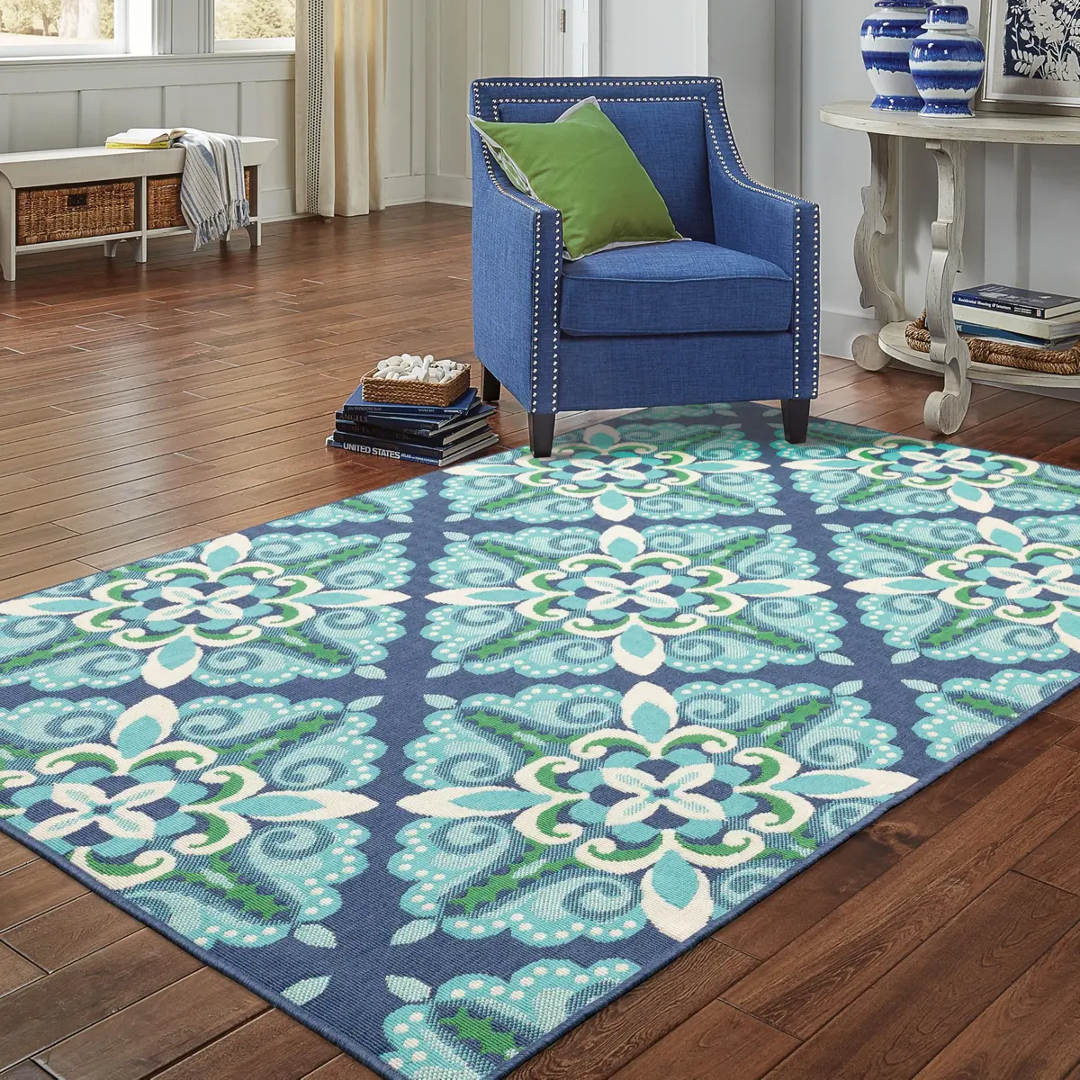 Oriental Weavers Meridian Indoor/Outdoor Rug 2206B 1'10" x 2'10" in Blue/Green | Moroccan Style, Water & Fade Resistant - view 5