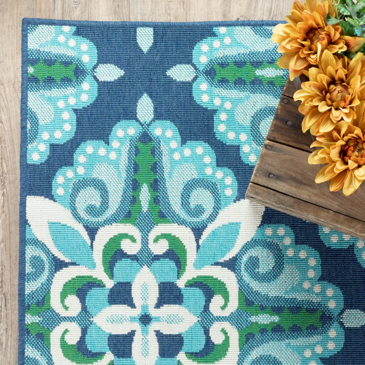 Oriental Weavers Meridian Indoor/Outdoor Rug 2206B 1'10" x 2'10" in Blue/Green | Moroccan Style, Water & Fade Resistant - view 9